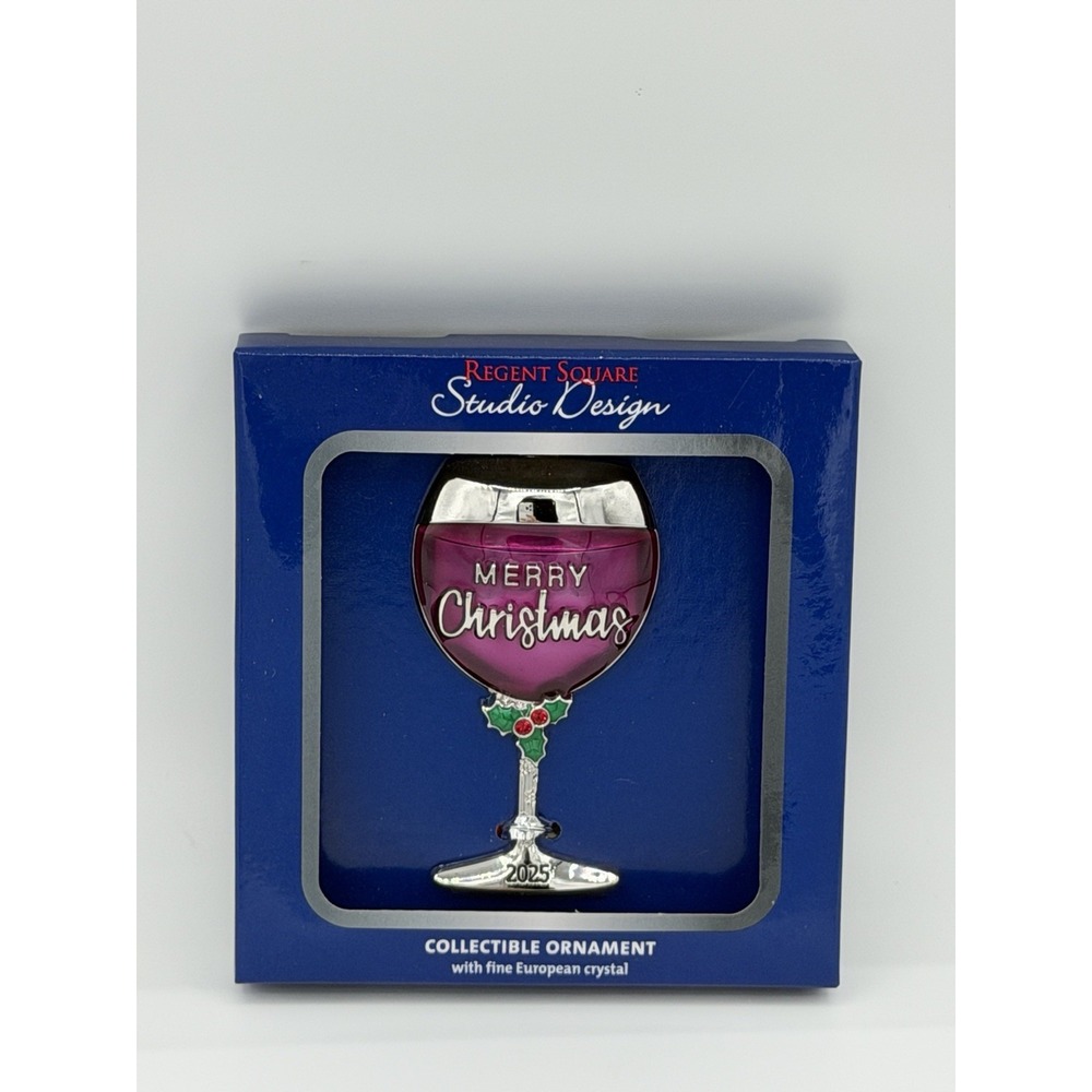 Regent Square Studio Design Red Wine In Silver Glass 2025 Collectible Ornament
